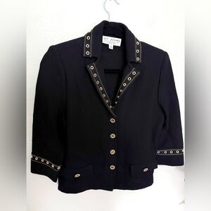 St. John Collection Honeycomb Novelty Knit Jacket Gold Buttons Grommet Blazer